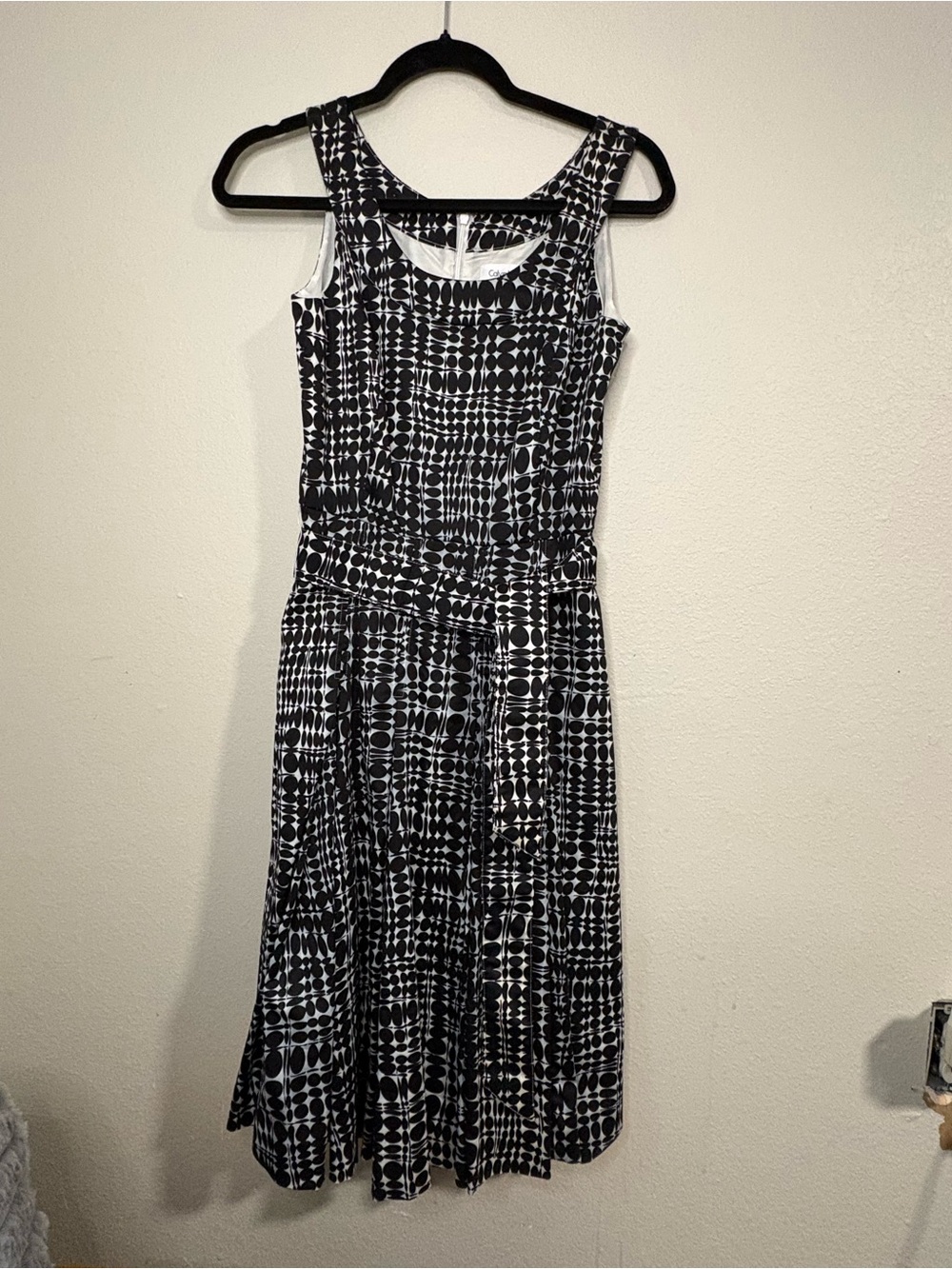 Calvin Klein Black and White Geometric Midi Dress